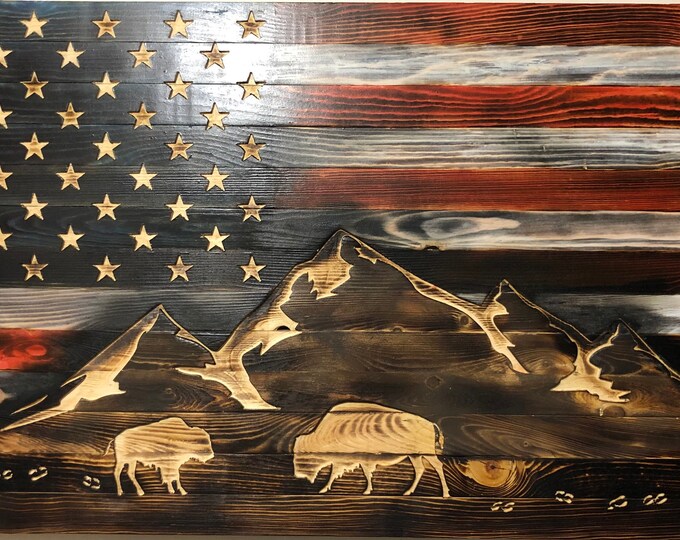 Buffao | Wall Hanging | Home Decor | Wooden Flag | American Flag | Rustic Decor | patriotic | Gifts