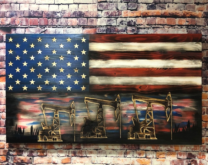 Oilfield/Pumpjack/wall decor/gifts/American flag/wood flag/oilfield gifts/wood sign/mancave/home decor