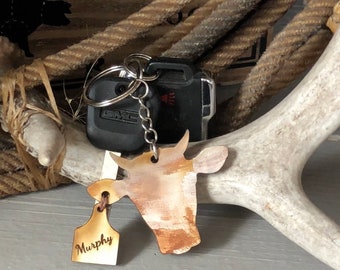 Personalized cow keychain/keychain/charm/wood keychain/gifts/cow gifts/cow lover/country/western/