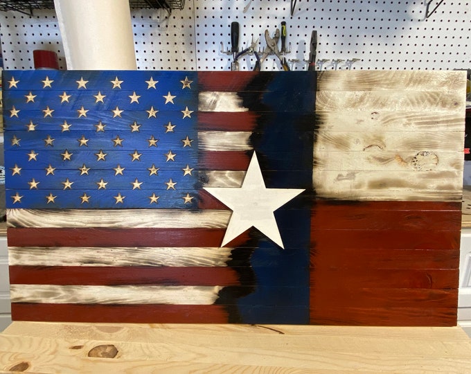 Texas/American flag / wood flag / Texas pride / wood art / home decor / wall decor / wall hanging / Texas star / wood decor / gifts