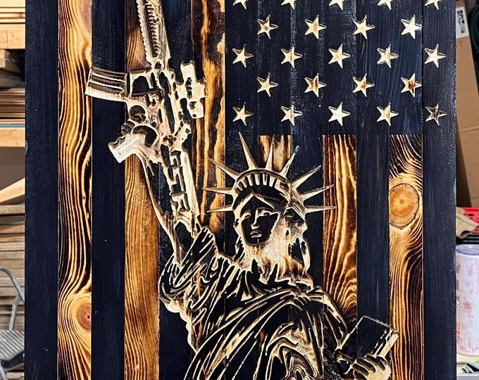 Wood sign/wood flag/I plead the 2nd/statue of liberty/rustic flag/wood decor/home decor/wall hanging/mancave