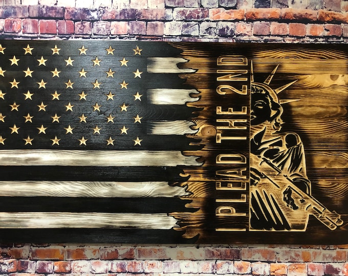 Wood sign/wood flag/I plead the 2nd/statue of liberty/rustic flag/wood decor/home decor/wall hanging