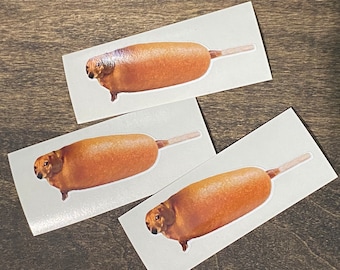 Pegatina de perro salchicha Corn Dog, divertida calcomanía de vinilo