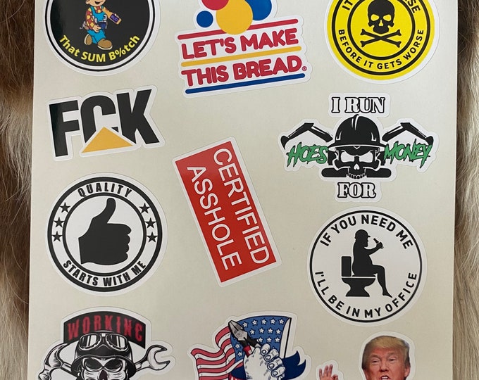 Hard hat/sticker pack/gifts/blue collar/working class/American made/Yuge/trump/office/laptop stickers//stickers/I run hoes for money/bread/