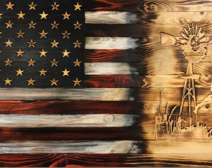 Pheasant/Windmill Wall Hanging | American Flag | Wood Flag | Sign | Home Decor | Rustic Decor | Gifts