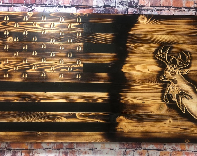Buck Flag/ Wood Flag/ Home Decor/ Wall Decor/ Rustic Decor/ Wall Hanging/ Flag/ American Flag/ Deer/ Whitetail