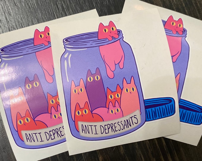 Sticker/antidepressant/cats/funny stickers/humor/pills/cat pills/decal/cat sticker/gifts