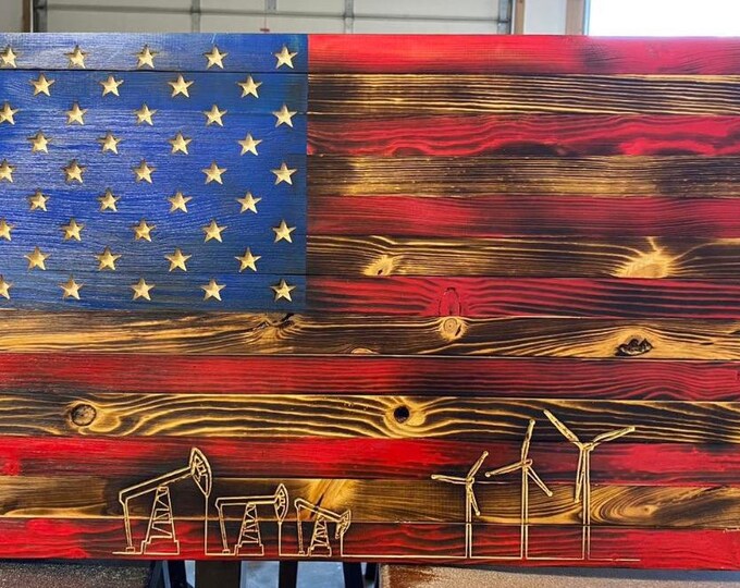 Oilfield/Pumpjack/Gifts/Wood Decor/Home Decor/Wall Hanging/ Wooden American Flag/windmill