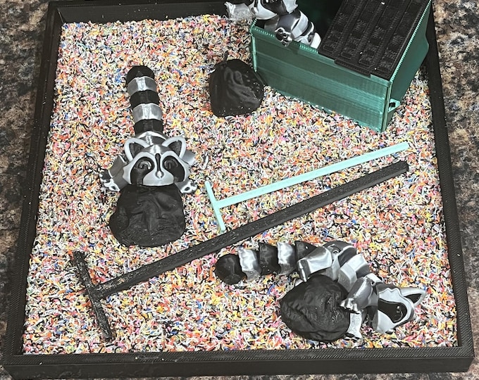 3D raccoon zen garden/3D print/trash panda/articulated/toys/zen garden/garbage can/trash/nature lover/flexible raccoon/custom toys