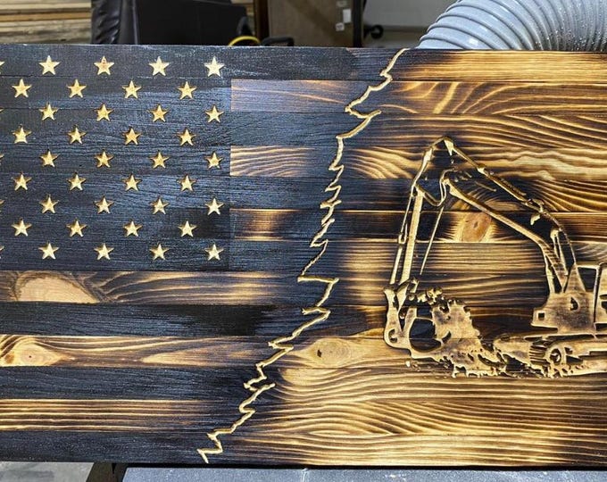 Excavator/Pipeline/Wood Flag/American Flag/Oilfield/Gifts/Construction//Home Decor/Wall Hanging/Wood Art/Wall Decor/Flag