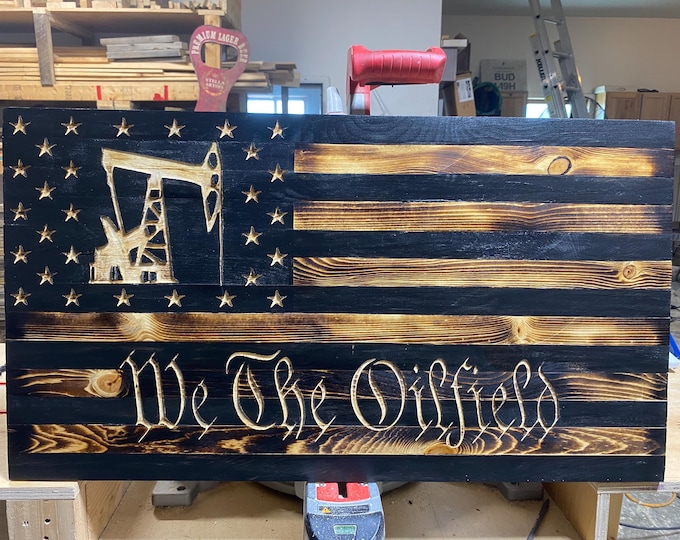 Oilfield/we the oilfield/Pumpjack/Oilfield Decor/Gifts/Wall Hanging/Home Decor/Rustic Decor/Gifts for him/Decor/man cave/American flag