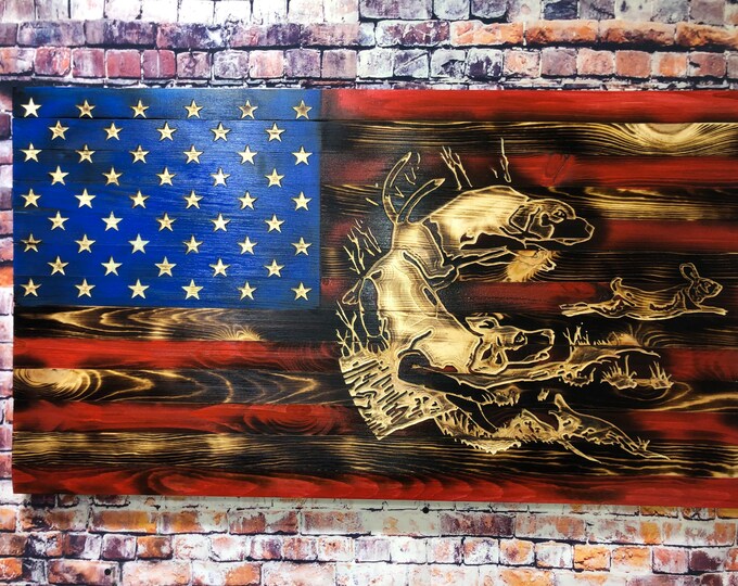 Wood Flag/Wall Hanging/Wood Sign/American Flag/Rabbit Dog/hunting/man cave/Rustic sign/ hunting dogs/gifts/gift for him/