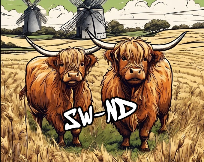 20 oz tumbler Highland cow file/digital/download/grass/wheat field/windmill/cute cows/cow lovers