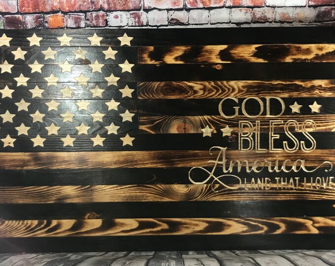 God Bless America Wooden Flag
