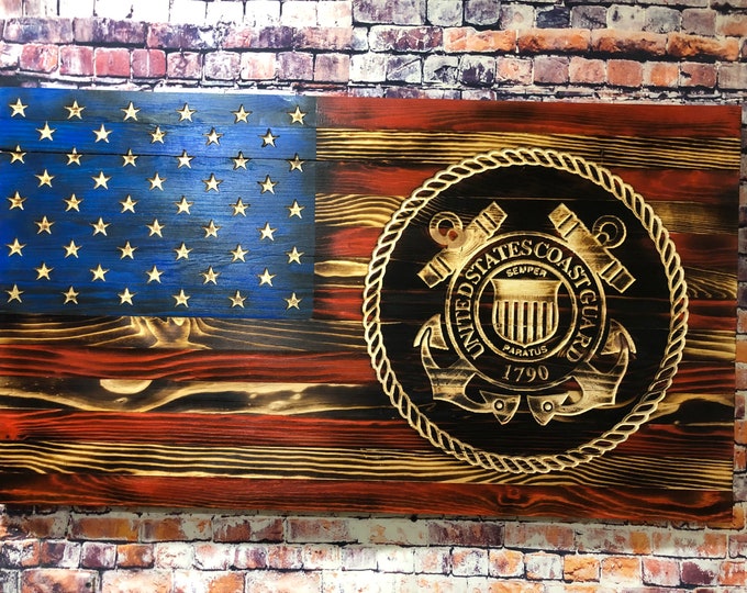 Coast Guard/American Flag/Wood Flag/wall hanging/home decor/military/gifts for him/veteran gifts/Wood Sign