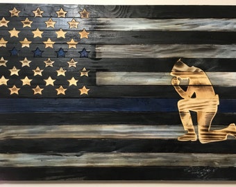 Thin Blue Line | Wall Hanging | Wall Decor | Wooden Flag | Sign | Back The Blue | Flag | Police | Gifts
