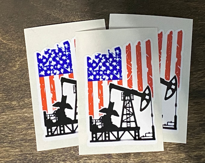 Oilfield/Pumpjack/American flag/custom sticker/decal/sticker/gifts/hard hat sticker