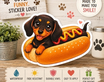 Pegatina de perro salchicha – Divertida calcomanía de vinilo de perro salchicha (3,8 cm x 3,8 cm)