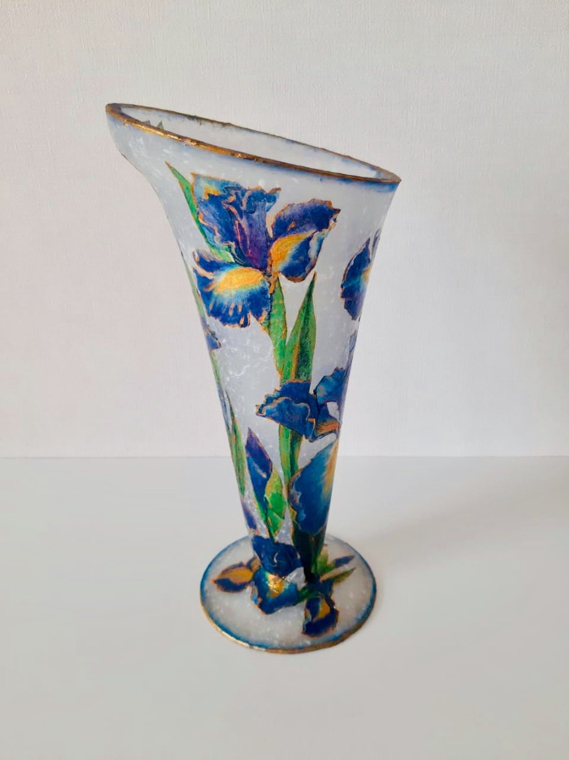 Blue flower vase Purple iris Art deco vase Single flower vase Etsy