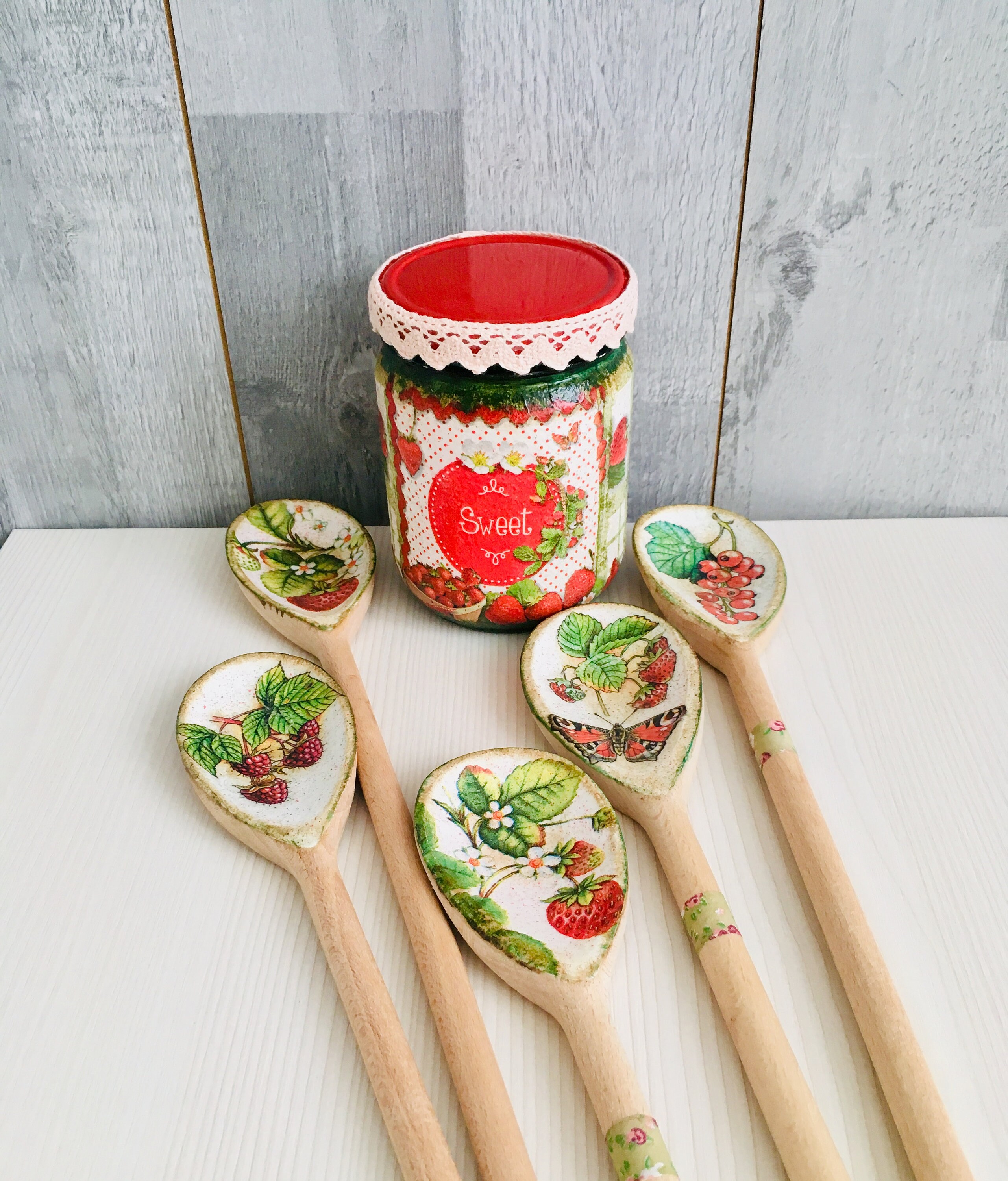 Sweet jars Jam jars Strawberry kitchen Strawberry decor Etsy