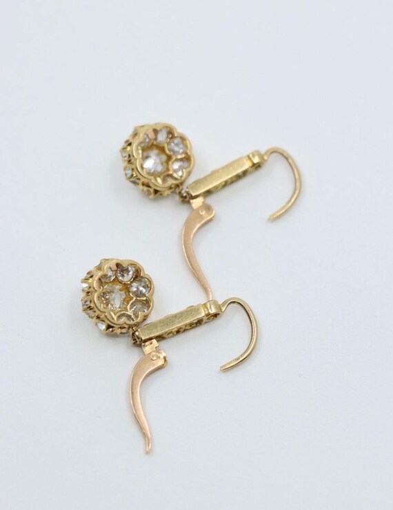 Vintage 14k Gold Diamond Flower Earrings - image 5