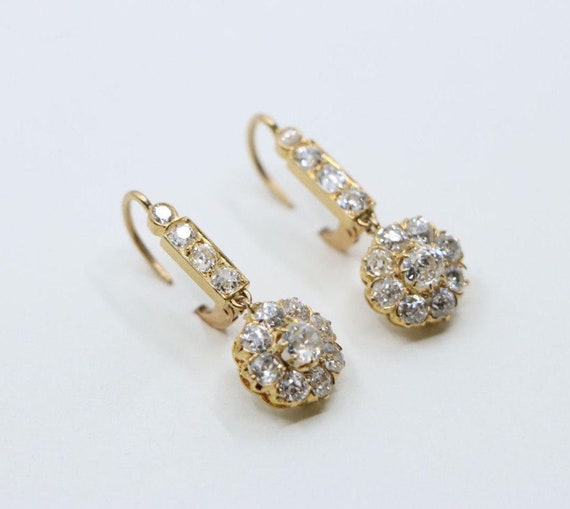 Vintage 14k Gold Diamond Flower Earrings - image 3