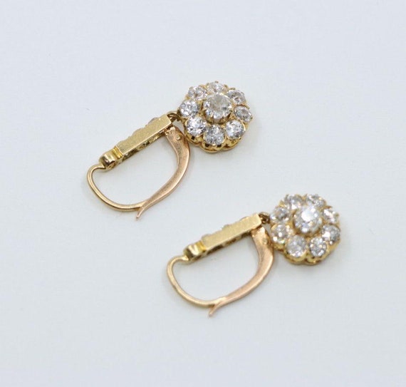 Vintage 14k Gold Diamond Flower Earrings - image 8