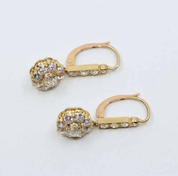 Vintage 14k Gold Diamond Flower Earrings - image 6