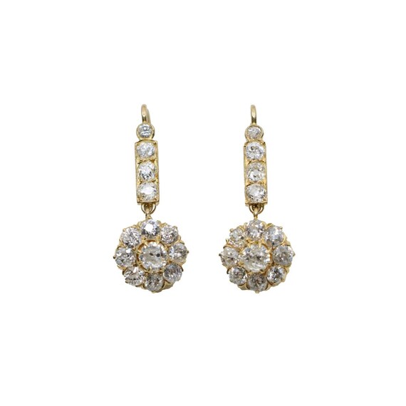 Vintage 14k Gold Diamond Flower Earrings - image 1