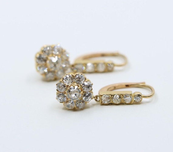 Vintage 14k Gold Diamond Flower Earrings - image 7