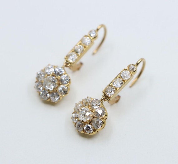 Vintage 14k Gold Diamond Flower Earrings - image 2