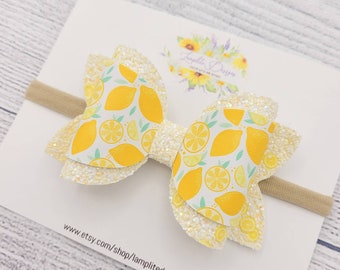 Lemon lime fabric bow lemon headband