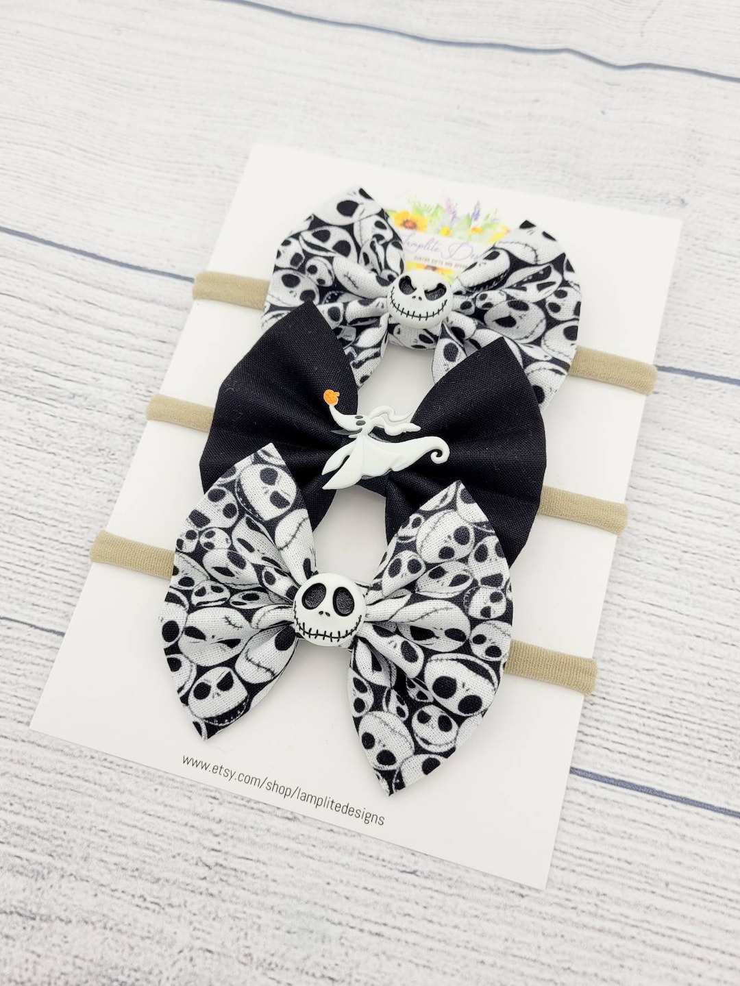 Nightmare Before Christmas Fabric Hair Bows Jack Skellington and Zero