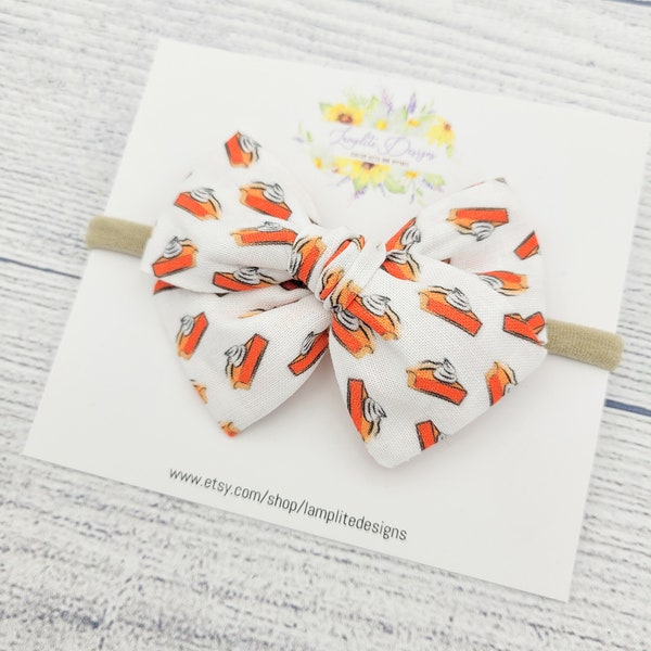 Pumpkin Pie fabric hair bow - Thanksgiving bow - fabric hair bows - baby headband or clips - baby shower gift - toddler girl - Pumpkin spice