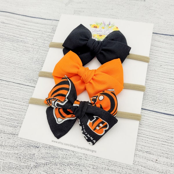 Cincinnati Bengals set of 3 fabric hair bows - Bengals hair bows - football bow - baby shower gift - toddler child - clip or headbands - NFL