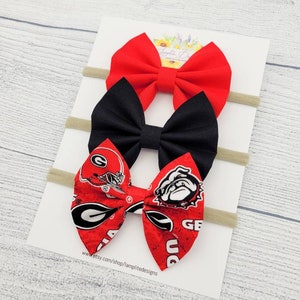 University of Georgia Fabric hair bows - set of 3 baby bows - Georgia bulldogs football - red and black bows - college football bows - girls