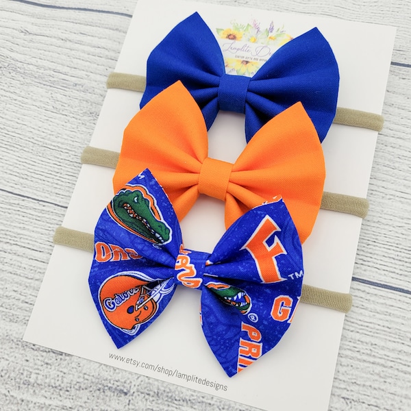 University of Florida Fabric hair bows - set of 3 baby bows - Florida Gators baby - blue and orange bows - football baby bows - Gators baby