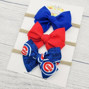 Chicago Cubs set of 3 fabric hair bows - red and blue print - cubs baseball - baby shower gift - toddler child - clips or headbands