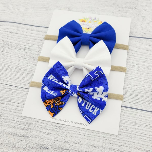 University of Kentucky Fabric hair bows - set of 3 baby bows - Kentucky Wildcats - Wildcats baby gift - blue and white bows - football bows