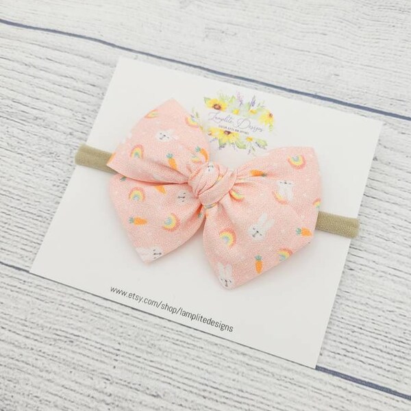 Easter Bunny fabric hair bow - Easter baby girl - Easter Sunday bows - baby shower gift - baby headbands - spring hair bow - pink Easter bow