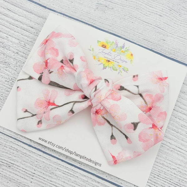 Japanese Cherry Blossom hair bow - sakura fabric bow - pink spring flowers - floral bow - baby girl gift - baby headband - baby shower gift