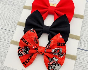 Texas Tech Fabric hair bows - set of 3 baby bows - Red Raiders football - red and black bows - college football bows - alumni baby gift