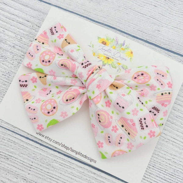 Kawaii Japanese Cherry Blossom hair bow - sakura fabric bow - pink spring flowers - floral bow - baby headband - baby shower gift - matcha