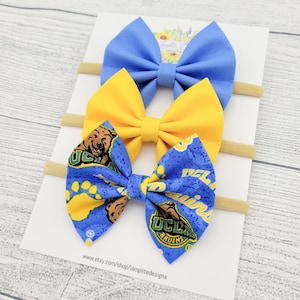 UCLA Bruins Fabric hair bows - set of 3 baby bows - Bruins football basketball - blue and yellow bows - UCLA baby gift - baby headbands