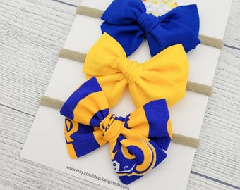 Las Angeles Rams set of 3 fabric hair bows - blue gold hair bows -  football bow - baby shower gift - toddler child - clips or headbands