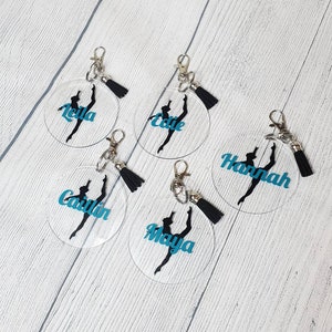 Personalized dancer keychains - dance team cheer squad gift - 1 acrylic 3 inch clip - ballet silhouette - custom tassel key chain - bag tag