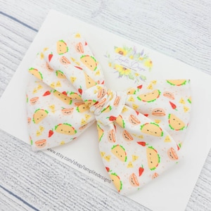 Taco Fiesta hair bow - Cinco de Mayo fabric bow - baby toddler girl bow gift - headband or alligator clip - taco nacho salsa kawaii bow