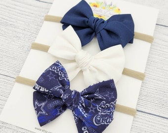 Dallas Cowboys set of 3 fabric hair bows - navy white hair bows - Texas football bow - baby shower gift - toddler child - clips or headbands