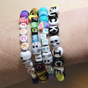 F*CK ICE Beaded Bracelet/Kandi Pack with Skull - Random Colors, Set of 4