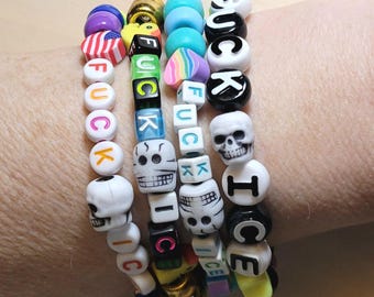 F*CK ICE Beaded Bracelet/Kandi Pack with Skull - Random Colors, Set of 4